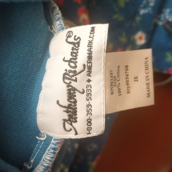 Anthony Richards Floral Flannel Cotton Nightgown. Size 2X. Blue Pink White Green - Picture 6 of 8